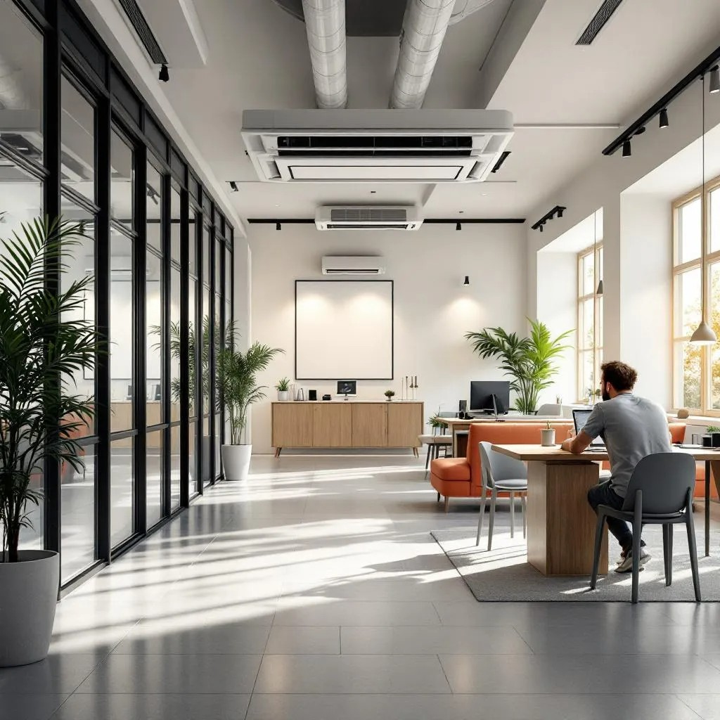 Multi-split and split system air conditioners installed in a commercial building in Ireland for optimal cooling and heating.